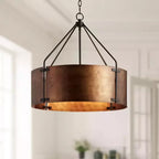 full chandelier view, warm coppery finish, hanging fixture