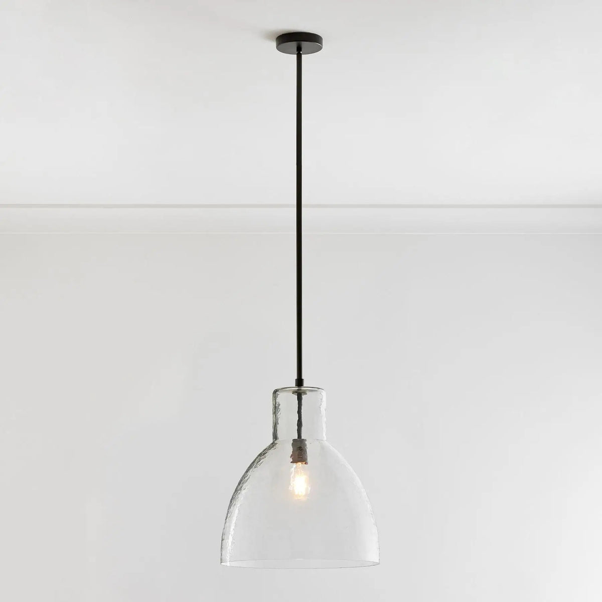 Keen Pendant Light - matte black rod pendant, hammered glass