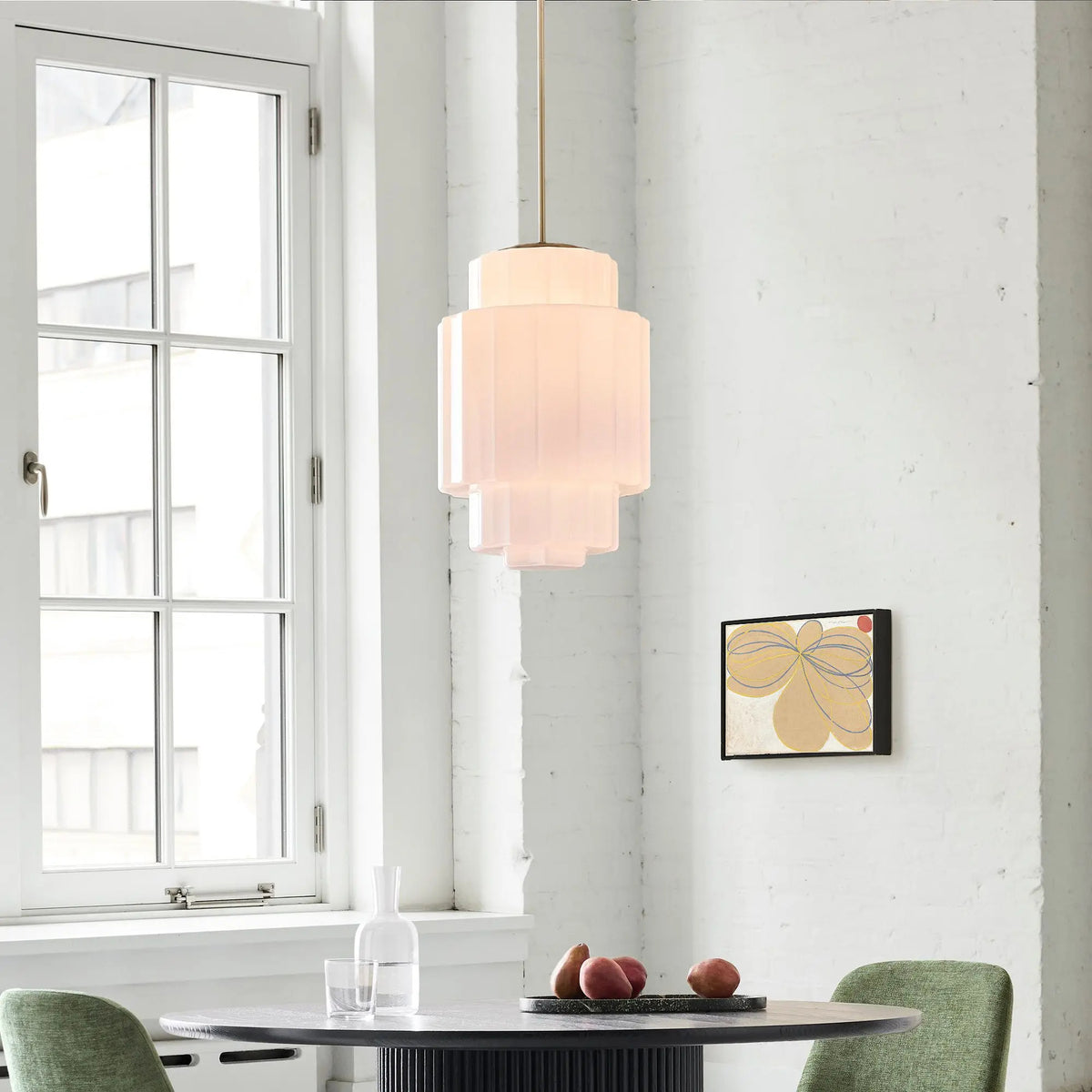 Winry - dining area, white brick wall