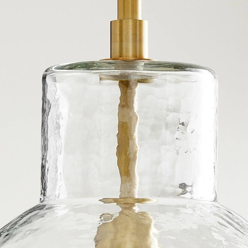 Keen Pendant Light - macro view brass fitting, glass texture