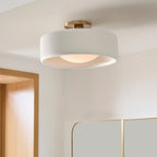 hallway light, white walls, gold mirror