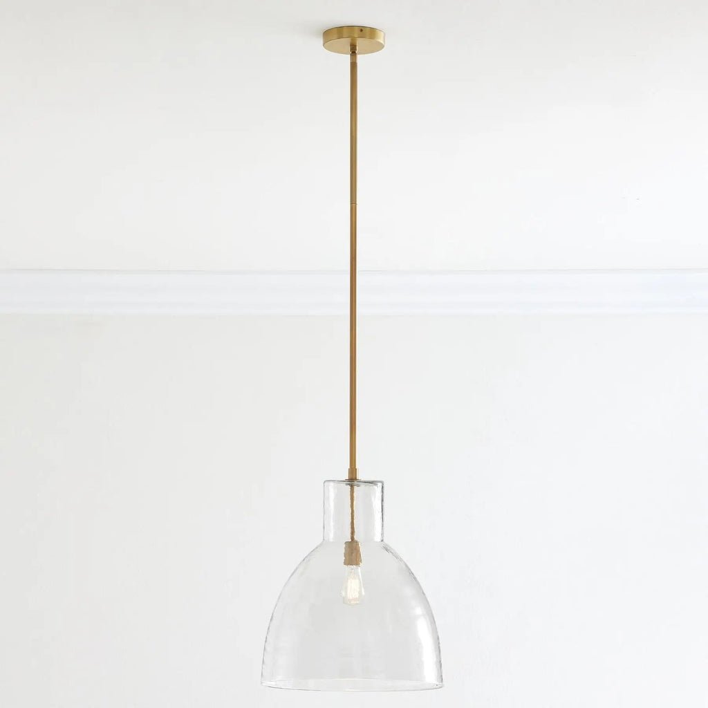 Keen Pendant Light - clear glass dome, brass rod pendant
