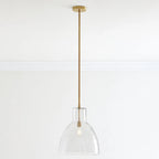 Keen Pendant Light - clear glass dome, brass rod pendant