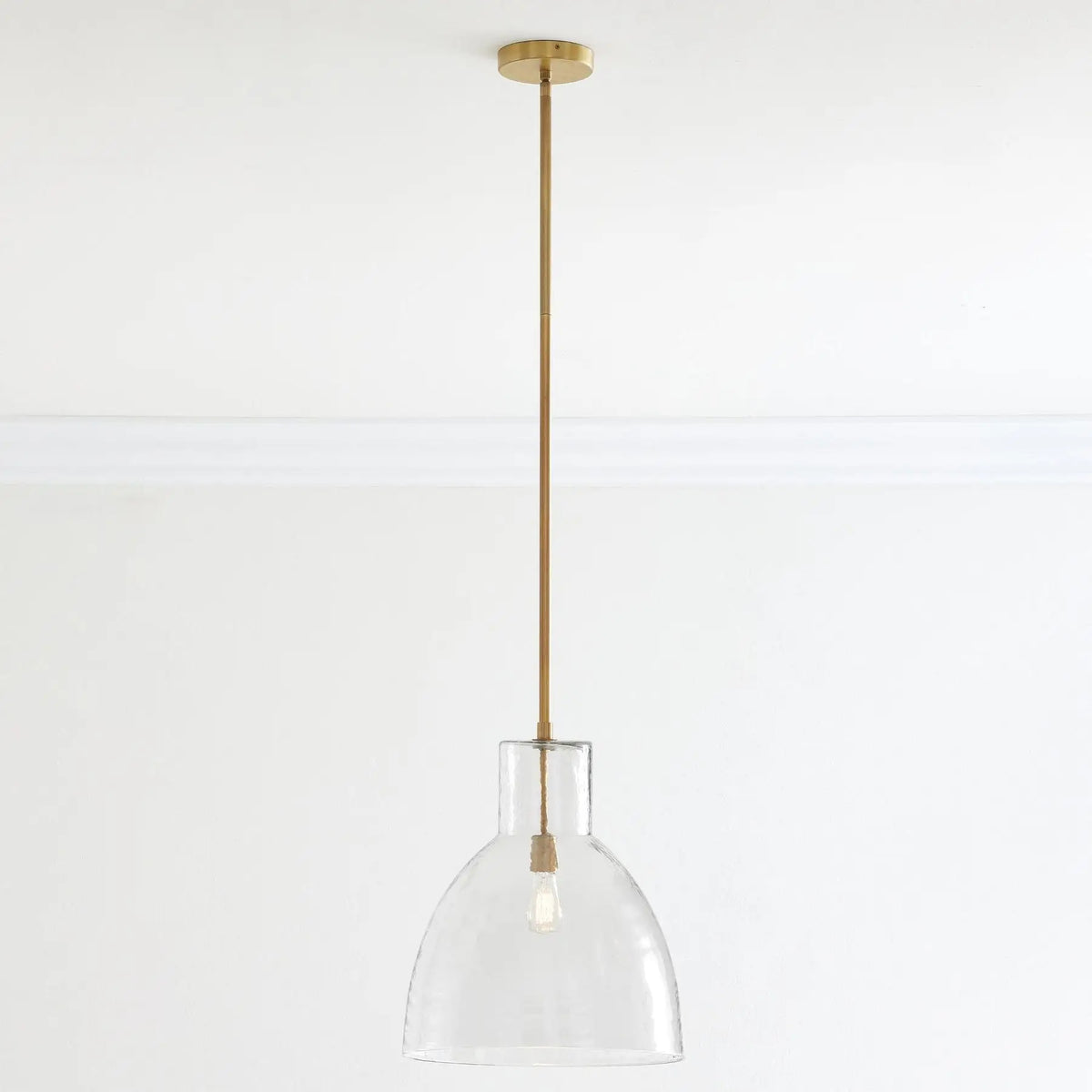 Keen Pendant Light - clear glass dome, brass rod pendant