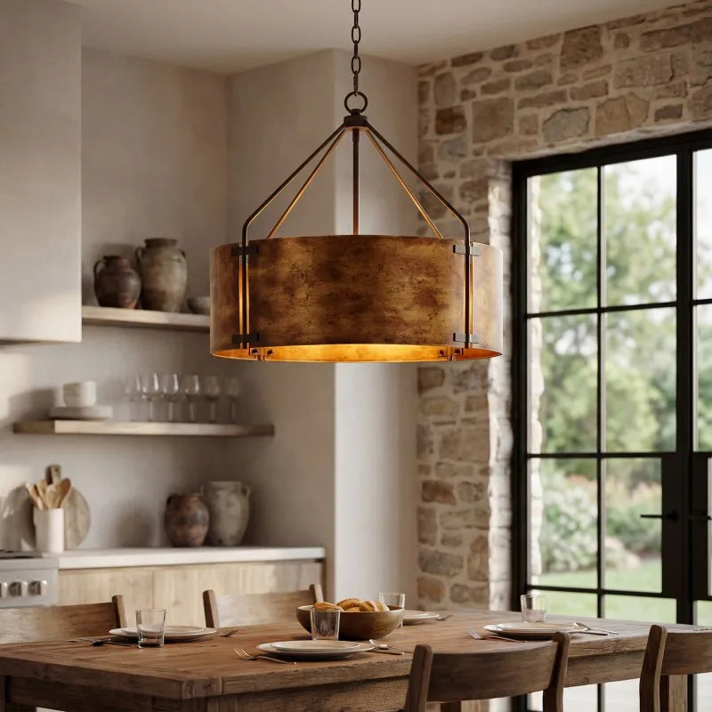Possini — Industrial Drum Shade Pendant, Aged Bronze
