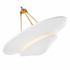 A modern two-tiered pendant light fixture with a matte white glass shade and a polished gold hanging chain and canopy, shown against a solid white background.