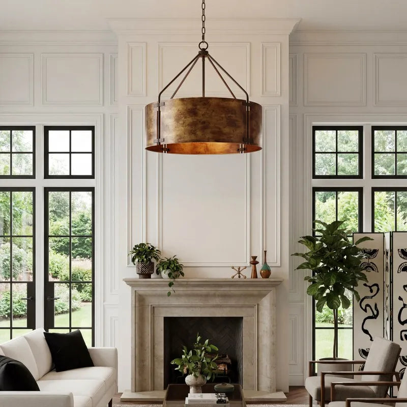 Possini — Industrial Drum Shade Pendant, Aged Bronze