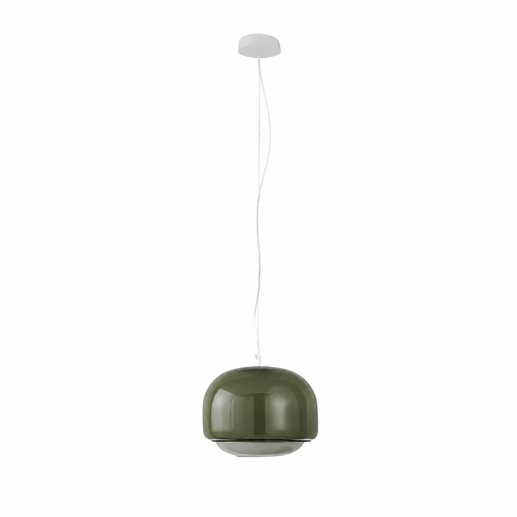 Sanae colored glass pendant light in green, shown against a white background