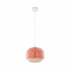 Sanae colored glass pendant light in pink, shown against a white background