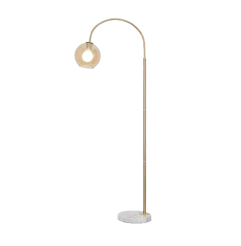 Nordic Post — Arc Floor Lamp, Marble & Brass with Amber Glass