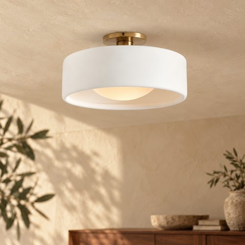 Anders — Minimalist Porcelain Semi-Flush Mount Ceiling Light — Casonda styled main image