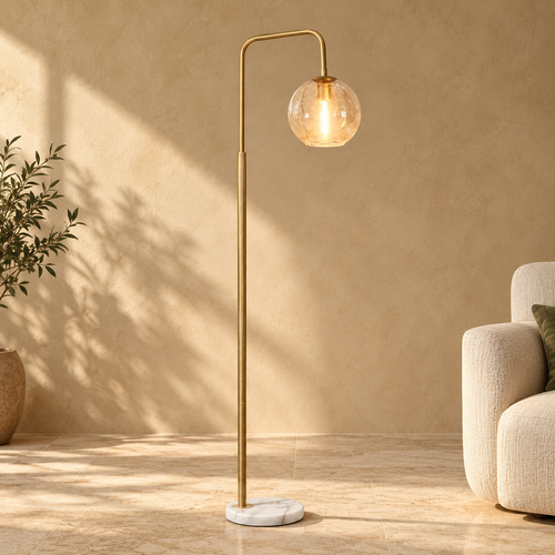 Nordic Post - Nordic arc floor lamp with marble base, Elegant Brass — Casonda styled main image