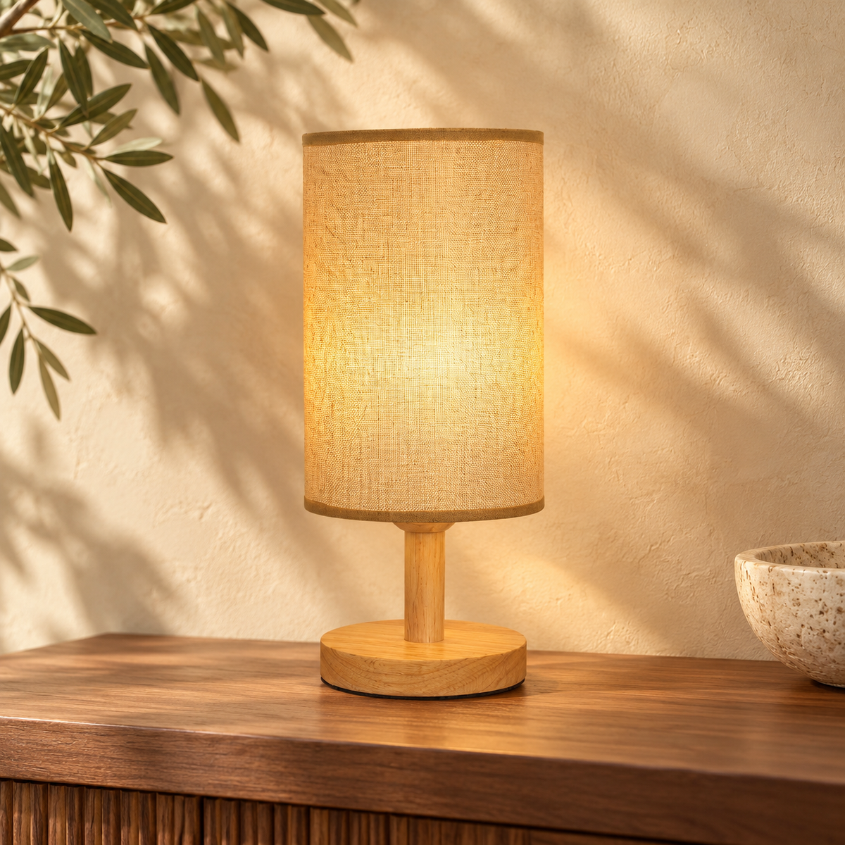 Wood Table — Handmade Solid Wood & Hemp Table Lamp — Casonda styled main image