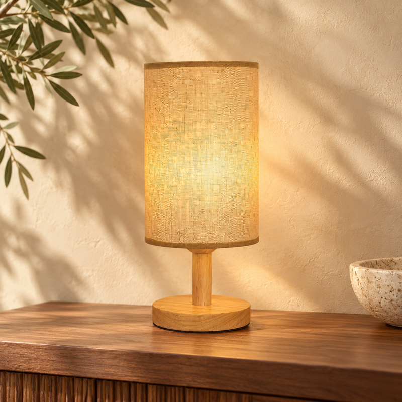 Wood Table — Handmade Solid Wood & Hemp Table Lamp — Casonda styled main image